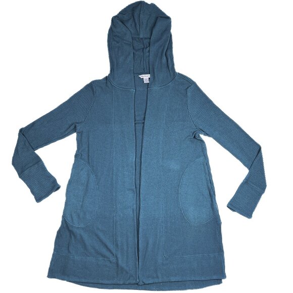 Athleta Harmony Pose Wrap Cardigan with Hood in Green Vista Teal Size M - Picture 3 of 12